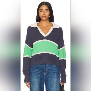 NEW! Spiritual Gangster, Robyn Henley Sweater Navy/Green, Large, MSRP $158